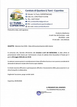 Circolare 138 - Adesione Soci 2026 – Data ultima presentazione delle istanze