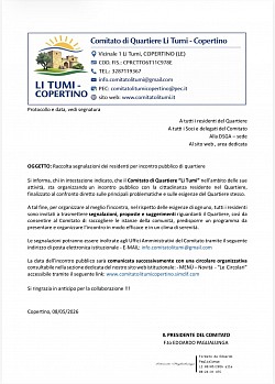 Circolare 141 - Raccolta segnalazioni dei residenti per incontro pubblico di Quartiere