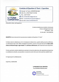 Circolare 145 - Avvio interventi di manutenzione stradale nel Quartiere “Li Tumi”