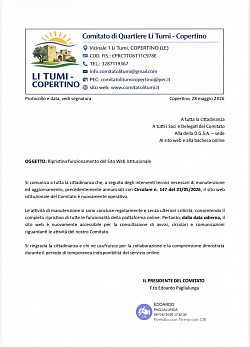 Circolare 149 - Ripristino funzionamento del Sito Web Istituzionale